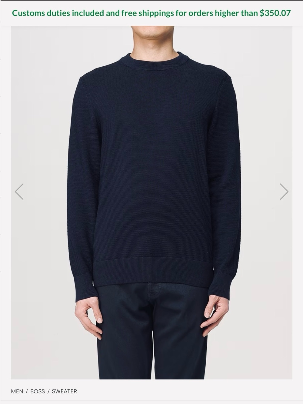 BOSS Men's Navy Crewneck Knit Sweater